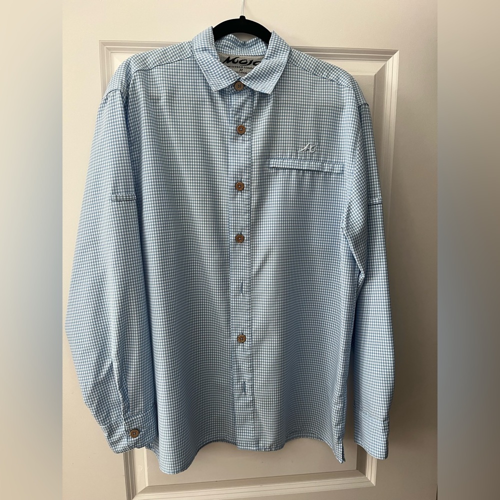 Light Blue Micro-Check Button-Up Sun Shirt